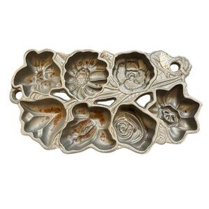 Vintage Cast Aluminum Floral Muffin Mold By John Wright USA 6 Cup Flower Design